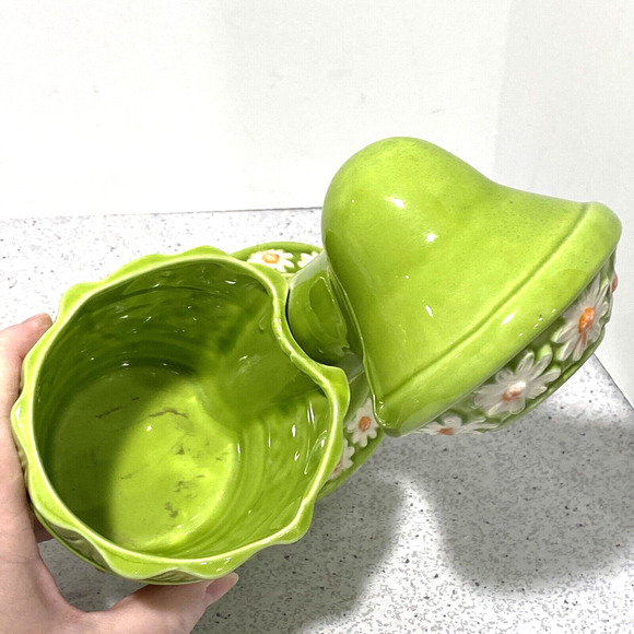 Vintage 1970 ceramic flower pot planter vase green white daisy candlestick phone - Picture 6 of 10